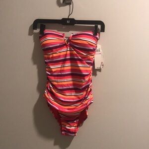 Anna Cole brightly colored striped swimsuit, women’s size 6 NWT